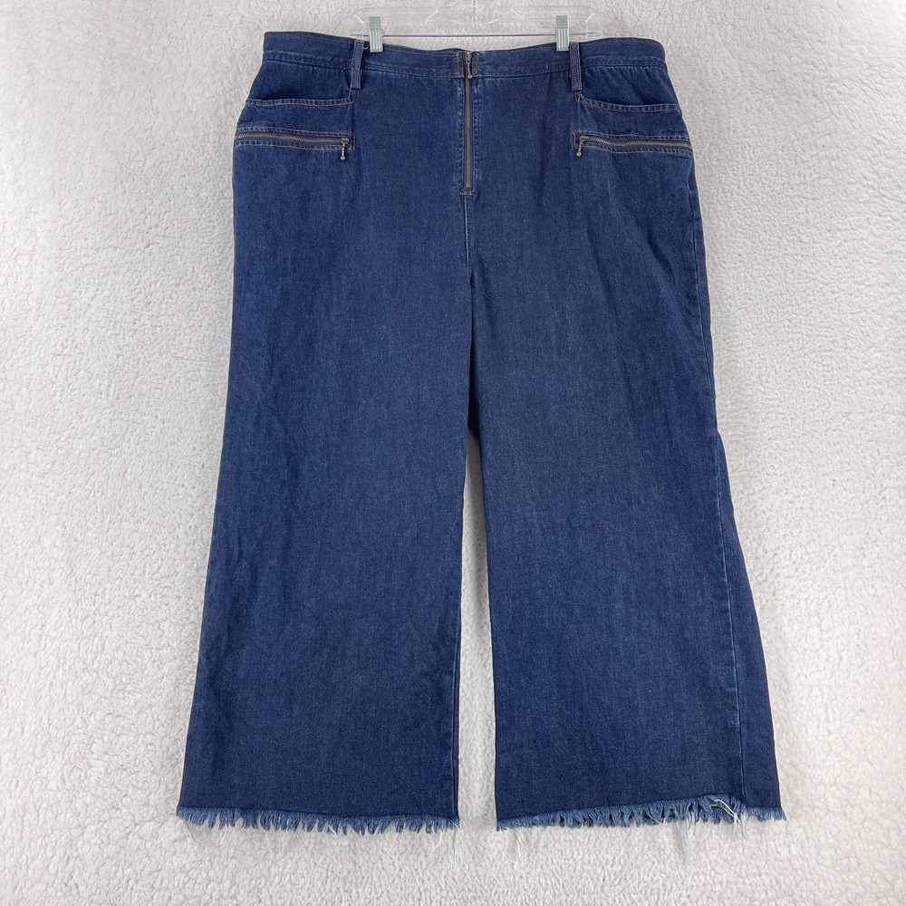 Madewell x Karen Walker Blazar Zip Jeans Womens Size 37 Wide-Leg Blue Frayed Hem